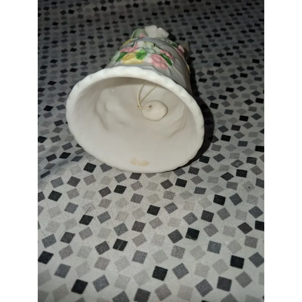 Vintage Bisque Porcelain Hummingbird Bell Figurine Flowers